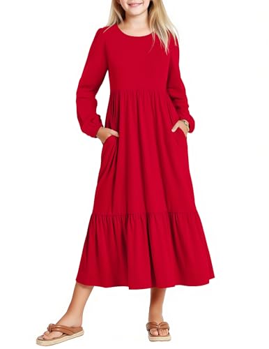 Arshiner Kleid für Mädchen Rot Weihnachtskleid Lang Freizeitkleid A-Linie Langarmkleid Kinder Festliche Kleider Herbst Winterkleid Mode Partykleid Kinderkleidung mit Tasche 120/6-7 Jahre Arshiner Kleid für Mädchen Rot Weihnachtskleid Lang Freizeitkleid A-Linie Langarmkleid Kinder Festliche Kleider Herbst Winterkleid Mode Partykleid Kinderkleidung mit Tasche 120/6-7 Jahre von Arshiner