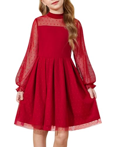 Arshiner Kleid für Mädchen Rot Weihnachtskleid Mode Partykleid A-Linie Langarmkleid Kinder Festlich Kleider Herbstkleid Winterkleid Freizeitkleid Kinderkleidung 6-7 Jahre von Arshiner