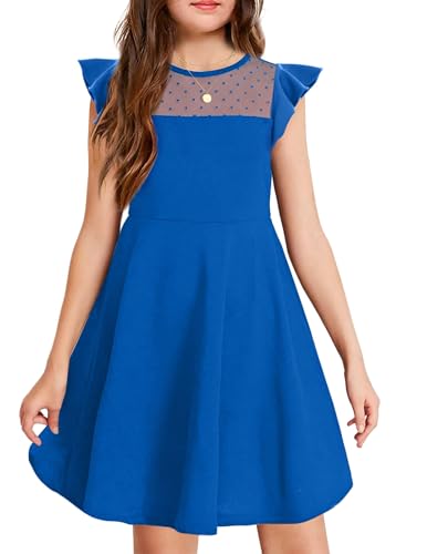 Arshiner Kleid für Mädchen Sommer Party Elegant Sommerkleid Prinzessinkleid Meshkleider Kinder Knielang Rüschen Kurzarm Indigo 140 von Arshiner