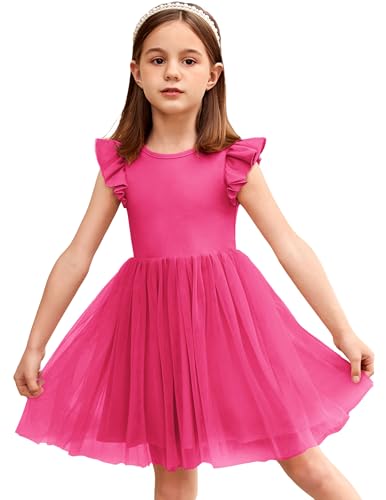 Arshiner Kleid für Mädchen Sommerkleid Kleinkind Tüllkleid Kinder Festlicheskleid Prinzessinnenkleid Partykleid Rosarot 130/7-8 Jahre von Arshiner