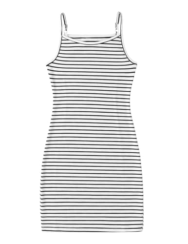 Arshiner Kleider Mädchen Eckiger Kragen Strapskleid Ärmelloses Midikleid Streifen Kinderkleider Tank Strickkleid Kinder Freizeitkleid Elegant Sommerkleid Mode Mädchenkleidung 120/5-6 Jahre von Arshiner