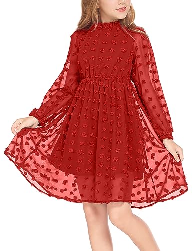 Arshiner Kleider Mädchen Elegant Rüschenkragen Freizeitkleid Langarmkleid Partykleid Festlich Hochzeit A-Linie Lässiges Kleid für Mädchen Blau 150 von Arshiner