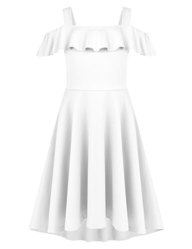 Arshiner Kleider für mädchen Sommerkleid Schulterfreies Kinderkleider Schöne Partykleid Einfarbig Skaterkleid Hochzeit Prinzessinenkleid Weiß 140/10-11 Jahre von Arshiner