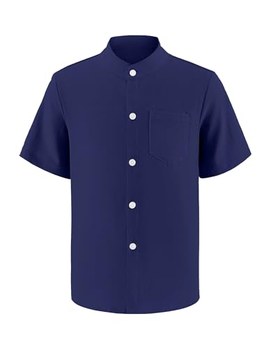 Arshiner Kurzärmliges Hemd mit Knopfleiste für Jungen Kinder lässiges Hemd mit Knopfleiste Sommer-Oberteil mit Tasche Marineblau 7-8 Jahre von Arshiner