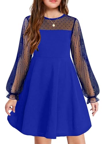 Arshiner Langarmkleid Mädchen A-Linie Elegant Casual Partykleid Prinzessin Freizeit Kleid Indigo 165 14-16 Jahre von Arshiner