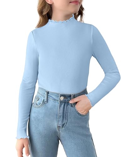Arshiner Langarmshirt Mädchen Blau Rollkragen Pullover 128 122 Strickpullover Rüschen Basic Oberteile Kinder Winter Unterhemd 130/7-8 Jahre von Arshiner