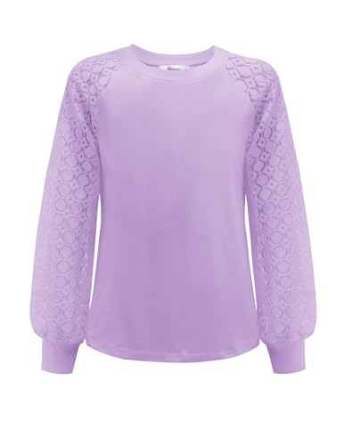 Arshiner Langarmshirt für Mädchen Lila Rundhals T-Shirt Einfarbig Tunika Freizeit Oberteil Kinder Sweatshirts Mode Top Herbst Winter Bluse Halloween Mädchenkleidung 150/10-11 Jahre von Arshiner