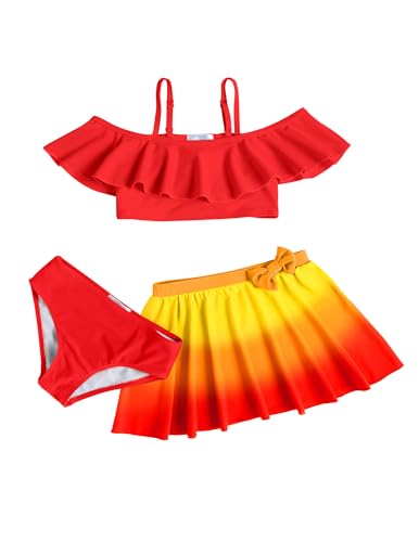 Arshiner Mädchen 3-teilig Blumen Bikini Set Bademode Rüschenärmel Hawaiian Strand Badeanzug Schwimmanzug Badebekleidung Regenbogen 140 von Arshiner