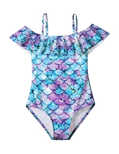 Arshiner Mädchen Badeanzug Meerjungfrau Bademode Kinder Rüschen Schwimmanzug Spaghettiträgern One Piece Swimsuit 150/11-12Jahre von Arshiner