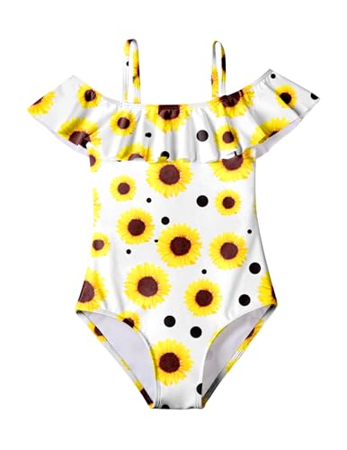 Arshiner Mädchen Badeanzug Kinder Einteiler Swimsuit Rüschen Blumen Schwimmanzug Spaghettiträgern Swimsuit Weiß Bademode 140/9-10Jahre von Arshiner