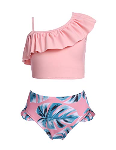 Arshiner Mädchen Bikini Badeanzug Kinder Zweiteiliger Bademode Blumendruck Verstellbare Schultergurt Tankini Schwimmen Schwimmanzug Rosa 164/12-13 Jahre von Arshiner