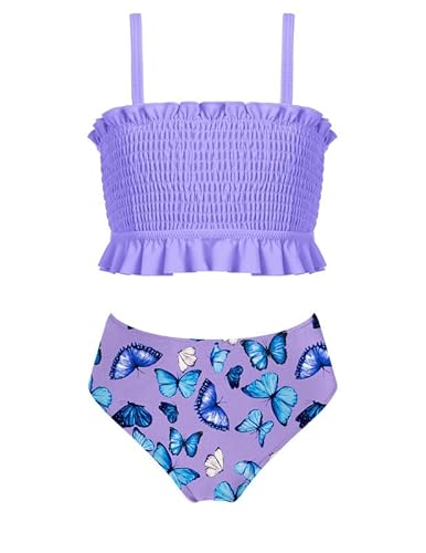 Arshiner Mädchen Bikini Set Sommer Badeanzüge Kinder Verstellbare Träger Tankini Mit Eleganten Falten Bademode Bikinis für Mädchen 5-13 Jahre 140 von Arshiner