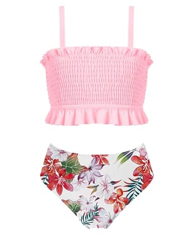 Arshiner Mädchen Bikini Set Sommer Badeanzüge Kinder Verstellbare Träger Tankini Mit Eleganten Falten Bademode Bikinis für Mädchen 5-13 Jahre 140 von Arshiner