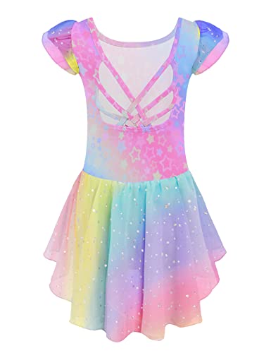 Arshiner Mädchen Ballett Tutu Ballettkleid Kinder Ballettkleidung Baumwolle Ballettanzug Regenbogen Tanzbody mit Chiffon Rock Tütü 130/3-4 Jahre von Arshiner