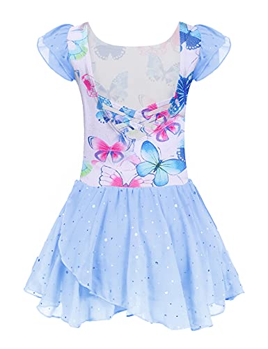 Arshiner Mädchen Ballettkleidung Ballettkleid für Kinder Kurzarm Balletttrikot Rundkragen Tanzkleid Tanzbody mit Rock Tütü Tanzkleidung 2-3 Jahre von Arshiner