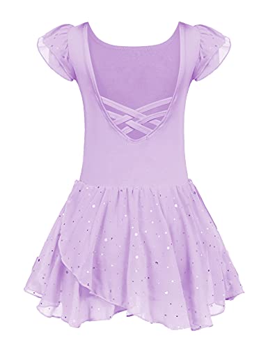 Arshiner Ballettkleider Mädchen Ballettkleidung Kinder Ballerina Kleid Lila Ballettrock Baumwolle Ballettanzug Tanzbody mit Rock Tütü 2-3 Jahre von Arshiner