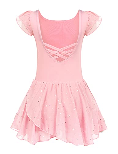 Arshiner Ballettkleidung Mädchen Baumwolle Ballettkleid Rosa Kurzarm Ballettanzug Balletttrikot Tanzkleid Ballerina Kleid Tanzbody mit Rock Tütü 2-3 Jahre von Arshiner