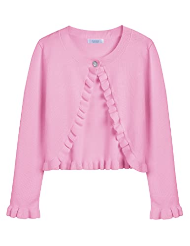 Arshiner Mädchen Basic Strickjacke Shrug Rüschen Kurzer Bolero Elegante Bolerojacke kurz für Kommunionkleid Taufkleid Rosa 110 von Arshiner