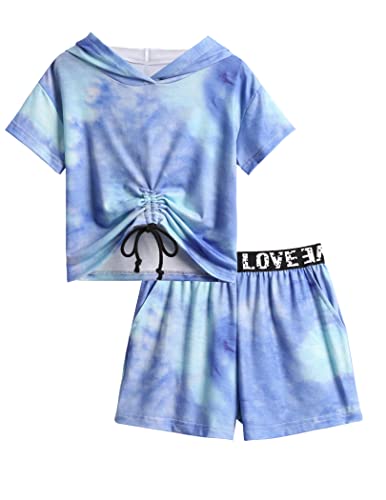 Arshiner Mädchen Bekleidungssets Batik Tshirts mit Shorts Sets Kinder Sommer Freizeit Kurz Trainingsanzuge Mode Zweiteilig Outfit für Mädchen 7-8 Jahre von Arshiner