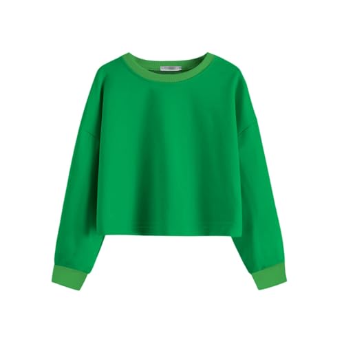Arshiner Mädchen Baumwolle Crop Tops Kinder Langarmshirt Pullover Sweatshirts für 5–12 Jahre Grün 140 von Arshiner