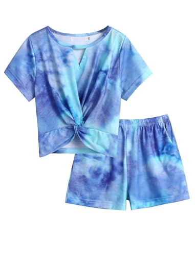 Arshiner Mädchen Bekleidungssets Batik Kinder T-Shirt mit Shorts Set Freizeit Mode Kleidung Sommer Tie-dye Kleidungsset für Mädchen 7-8 Jahre 130 von Arshiner