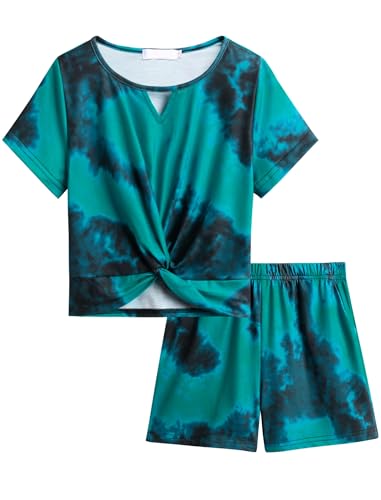 Arshiner Mädchen Bekleidungssets Batik Kinder T-Shirt mit Shorts Set Freizeit Mode Kleidung Sommer Tie-dye Kleidungsset für Mädchen 7-8 Jahre 130 von Arshiner