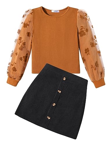 Arshiner Mädchen Bekleidungssets Elegante Langarmshirt mit Rock Set Kinder Herbst Winter Outfit Kariert Freizeit Mode Zweiteilig Kleidung Sets für Mädchen 5-6 Jahre von Arshiner