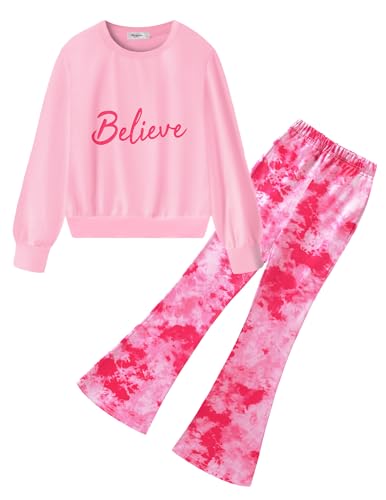 Arshiner Mädchen Bekleidungssets Freizeit Sweatshirt mit Schlaghose Set Kinder Herbst Winter Outfit Mode Langarmshirt Kleidung Set für Mädchen 12-13 Jahre 160 von Arshiner