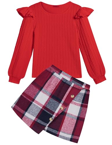 Arshiner Mädchen Bekleidungssets Kinder Langarmshirt mit Kariert Rock Set Herbst Winter Freizeit Mode Elegantes Zweiteilig Outfits für Mädchen 11-12 Jahre 150 von Arshiner