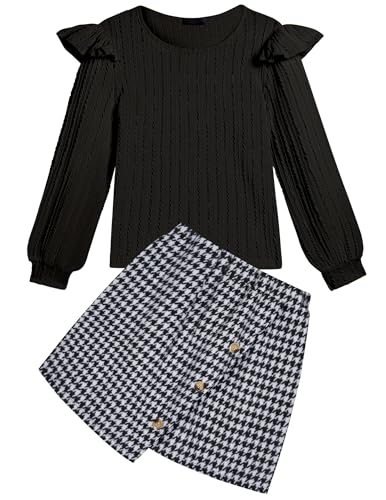 Arshiner Mädchen Bekleidungssets Kinder Langarmshirt mit Kariert Rock Set Herbst Winter Freizeit Mode Elegantes Zweiteilig Outfits für Mädchen 13-14 Jahre 160 von Arshiner