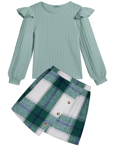 Arshiner Mädchen Bekleidungssets Kinder Langarmshirt mit Kariert Rock Set Herbst Winter Freizeit Mode Elegantes Zweiteilig Outfits für Mädchen 8-9 Jahre 130 von Arshiner