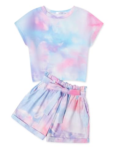 Arshiner Mädchen Tshirt mit Shorts Set Sommer Kinder Bekleidungssets Freizeit Mode Tank Top Zweiteiliges Kleidung Sets für Mädchen 6-7 Jahre Verträumte Batik von Arshiner