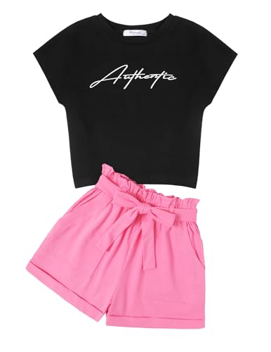 Arshiner Mädchen Tshirt mit Shorts Set Sommer Kinder Bekleidungssets Freizeit Mode Tank Top Zweiteiliges Kleidung Sets für Mädchen 9-10 Jahre von Arshiner
