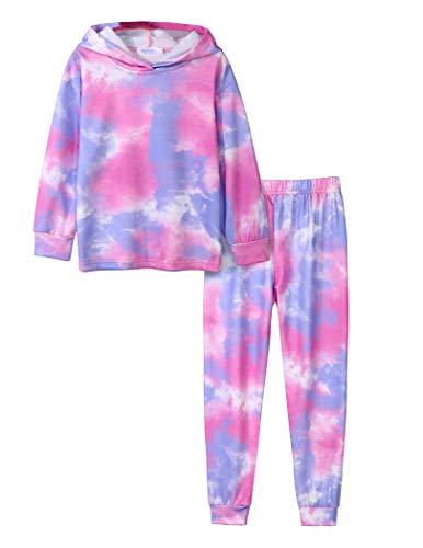 Arshiner Mädchen Pyjama-Set Batik Kinder Kapuzenpullover mit Hose Set Leicht Freizeit Langarm Schlafanzug für Mädchen 7-8 Jahre von Arshiner