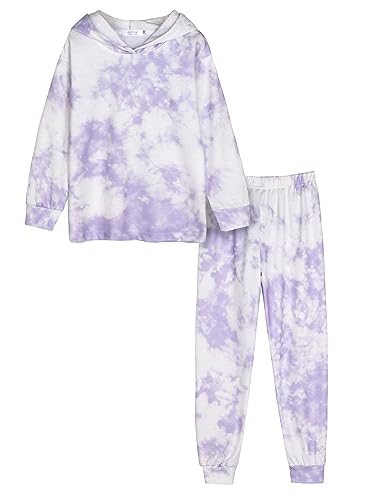 Arshiner Mädchen Pyjama-Set Batik Kinder Kapuzenpullover mit Hose Set Leicht Freizeit Langarm Schlafanzug für Mädchen 11-12 Jahre von Arshiner