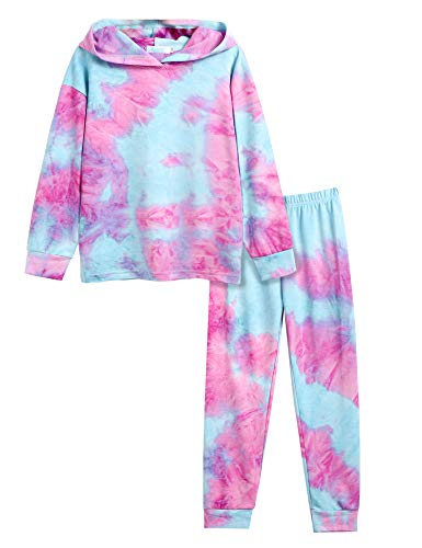 Arshiner Mädchen Pyjama-Set Batik Kinder Kapuzenpullover mit Hose Set Leicht Freizeit Langarm Schlafanzug für Mädchen 7-8 Jahre von Arshiner