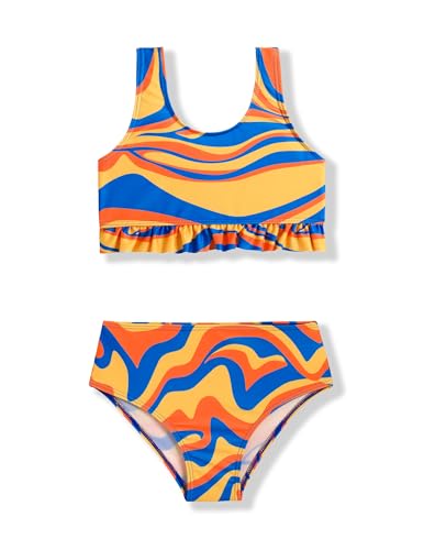 Arshiner Mädchen Bikini Mode Gelbe Blaue Streifen Badeanzüge Rüschen Bustier Bikinislip 2 Teilig Kinder Sommer Tankini Sets Strand Badeanzug Surf Bademode 130/7-8 Jahre von Arshiner