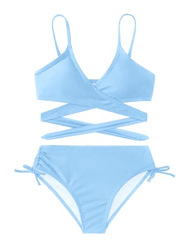 Arshiner Mädchen Bikini Set 2-teilig Sommer Kinder Badeanzüge Zweiteiliger Strand Tankini Set Bademode Schwimmen Surfen Badebekleidung für Mädchen Blau 140 9-10 Jahre von Arshiner