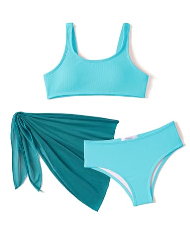 Arshiner Mädchen Bikini Set 3-teilig Sommer Dreiteiliger Badeanzuge mit Rock Mode Sunny Bademode Schwimmen Badebekleidung für Kinder 12-13 Jahre Grün von Arshiner