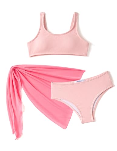 Arshiner Mädchen Bikini Set 3-teilig Sommer Dreiteiliger Badeanzuge mit Rock Mode Sunny Bademode Schwimmen Badebekleidung für Kinder 4-5 Jahre Rosa von Arshiner
