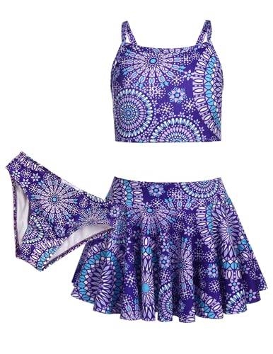 Arshiner Mädchen Bikini Set 3er Sommer Badeanzüge Kinder Dreiteilig Tankini mit Rock Blumendruck Bademode Bikinis für Mädchen 11-12 Jahre von Arshiner