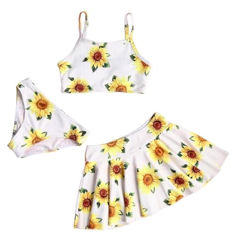 Arshiner Mädchen Bikini Set 3er Sommer Badeanzüge Kinder Dreiteilig Tankini mit Rock Blumendruck Bademode Bikinis für Mädchen 13-14 Jahre von Arshiner