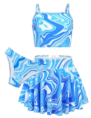 Arshiner Mädchen Bikini Set 3er Sommer Badeanzüge Kinder Dreiteilig Tankini mit Rock Blumendruck Bademode Bikinis für Mädchen 5-6 Jahre 120 von Arshiner