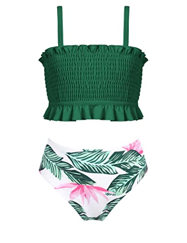 Arshiner Mädchen Bikini Set Sommer Badeanzüge Kinder Verstellbare Träger Tankini Mit Eleganten Falten Bademode Bikinis für Mädchen 5-13 Jahre 140 von Arshiner