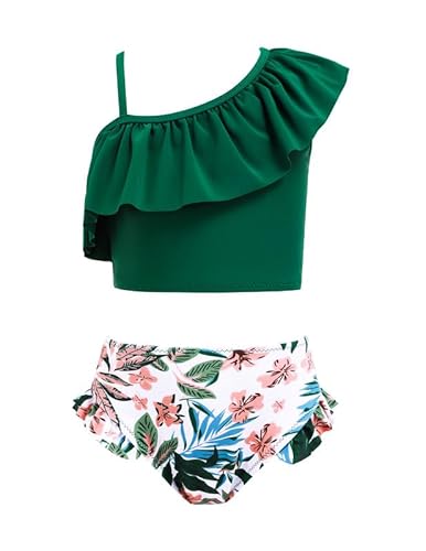 Arshiner Mädchen Bikini Set mit Rüschen Zweiteiliger Badeanzug Kinder Rüschen Tankini Strand Schwimmanzug Badebekleidung 150 Grün von Arshiner