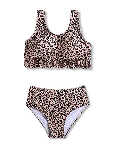 Arshiner Mädchen Bikini Sommer Leopard Bademode Rüschen Bustier Bikinislip 2-Teilig Badeanzug Kinder Strand Tankini Set Schwimmanzug Badebekleidung 120/5-6 Jahre von Arshiner
