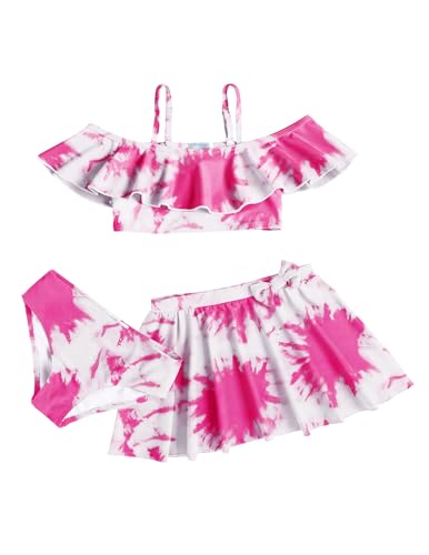 Arshiner Mädchen Bikini Tankini Set Bikinioberteil+Strandrock+ Bikini-Slip Badeanzug Bademode Kinder Badebekleidung Schwimmanzug Tie Dye 120 von Arshiner