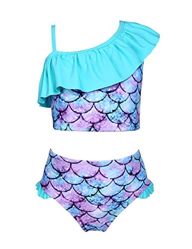 Arshiner Mädchen Bikini Tankini Set Meerjungfrau Kinder Rüschen Schwimmanzug Sommer Badeanzug Zweiteiliger Strand Bademode Badebekleidung Schwimmen Blau 152 von Arshiner