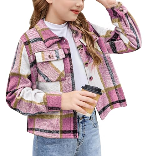 Arshiner Mädchen Blusen Flanell Kariert Kinder Herbst Winter Langarmshirt Komfort Mode Revers Button-Down Kurzjacke für Mädchen 12-13 Jahre von Arshiner