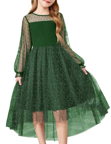 Arshiner Mädchen Festliches Kleid Grün Langarmkleid Weihnachtskleid Kinder Winterkleid Rundhals Tüllkleid Ballkleid Partykleid 15-16 Jahre von Arshiner